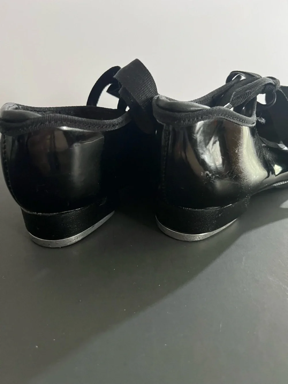 Capezio Black Patent Leather Mary Jane Ribbon Tie Little Girls Tap Dance Shoes